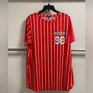 Plus Size Queen Mesh Baseball Short Sleeve Tee